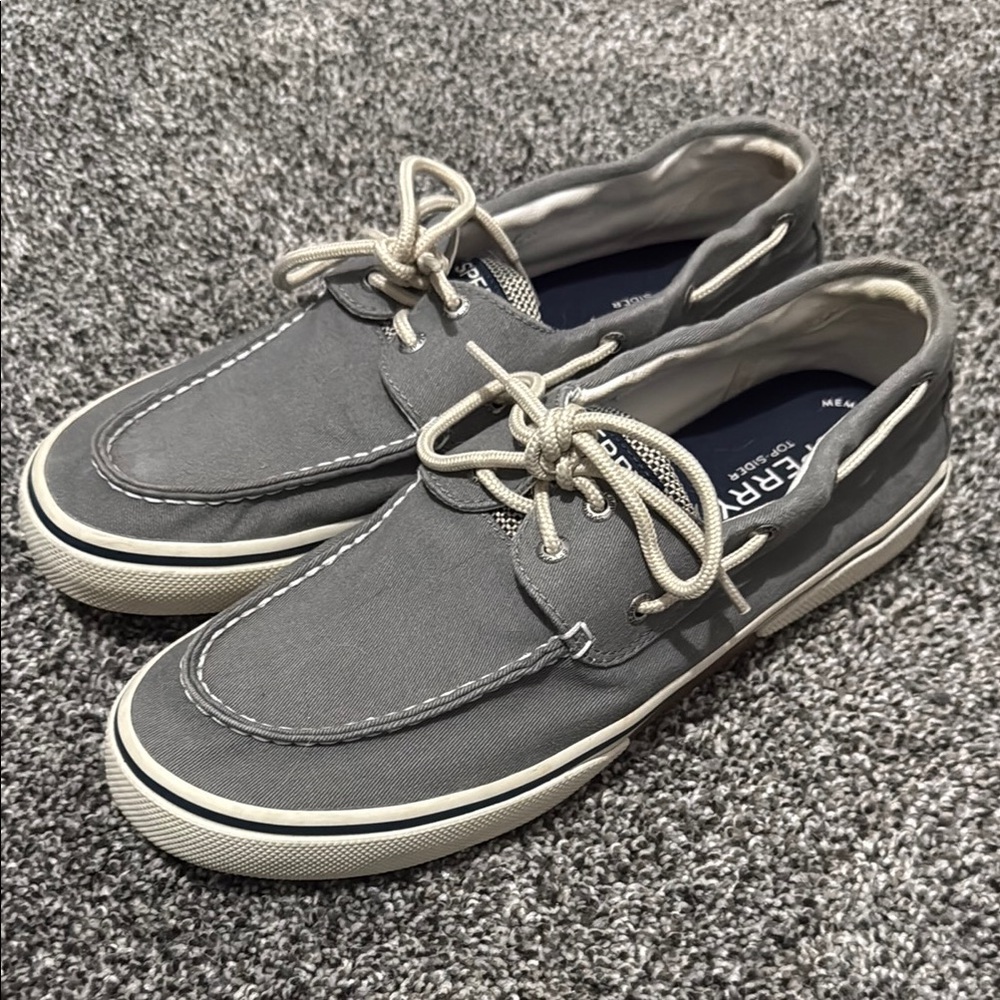Sperry Gray Boat Shoes with Non-Slip Soles and Moccasin Toe